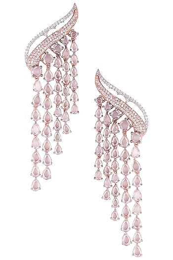 Silver Plated Faux Diamond and Rose Cut Stone Waterfall Earrings