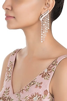 Silver Plated Faux Diamond and Rose Cut Stone Waterfall Earrings