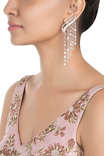 Silver Plated Faux Diamond and Rose Cut Stone Waterfall Earrings