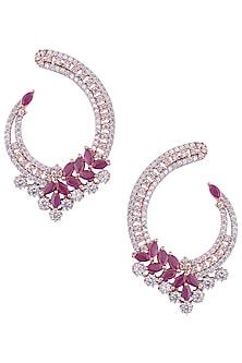 Rose Gold Plated Faux Ruby and Diamond Dangler Earrings