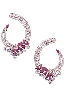 Rose Gold Plated Faux Ruby and Diamond Dangler Earrings