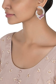 Rose Gold Plated Faux Ruby and Diamond Dangler Earrings