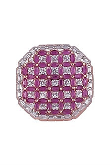 Silver Plated Faux Ruby and Diamond Ring