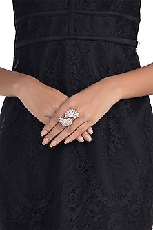 Silver Plated Faux Diamond Flower Ring