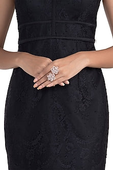 Silver Plated Faux Diamond Double Flower Ring