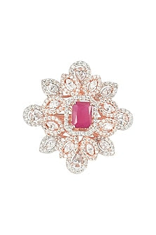 Rose Gold Plated Faux Ruby and Diamond Ring