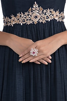 Rose Gold Plated Faux Ruby and Diamond Ring