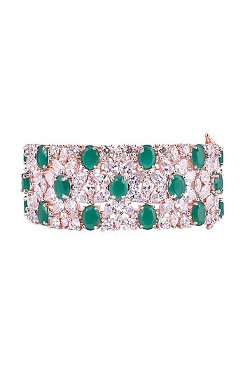 Silver Plated Faux Emerald and Diamond Bracelet