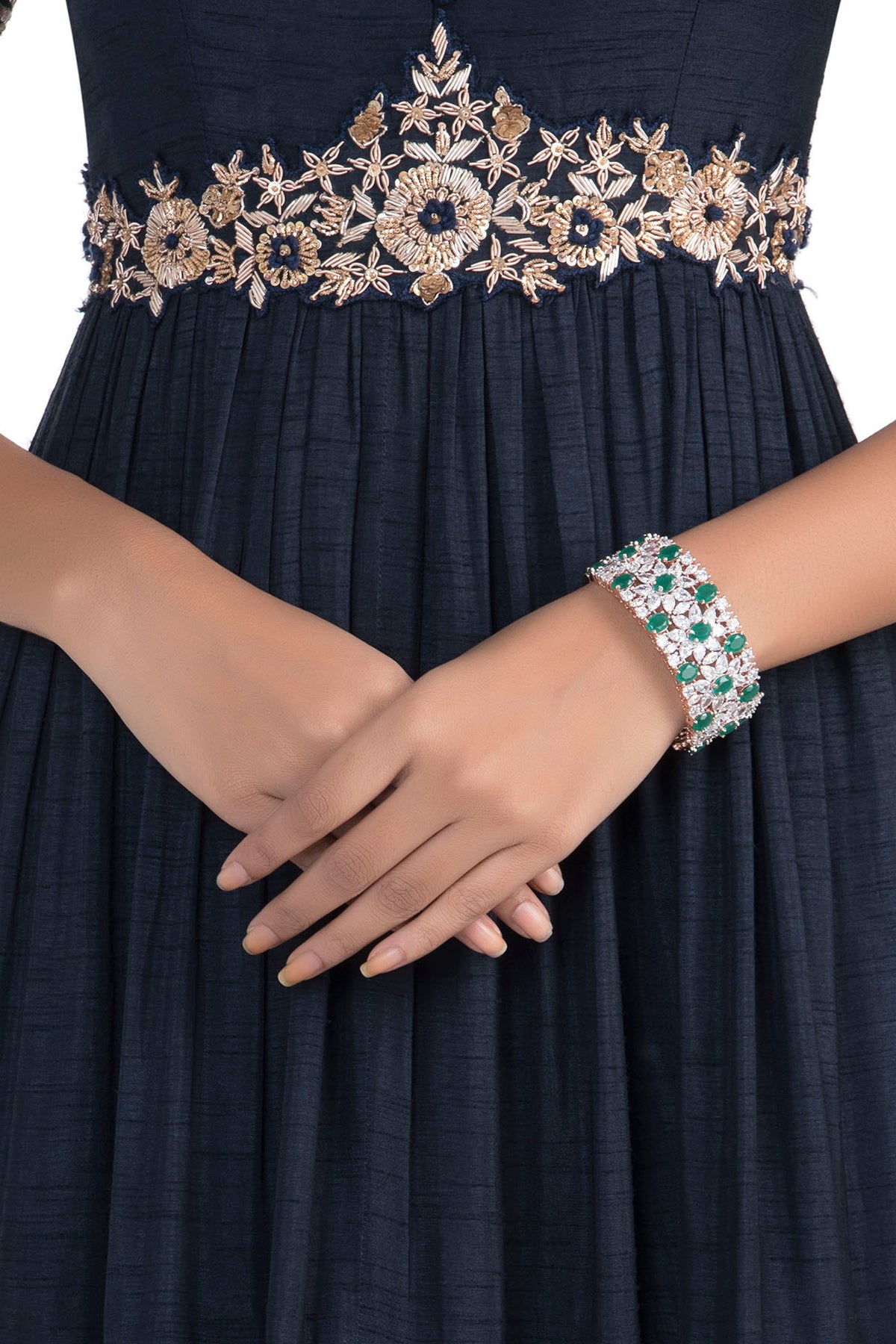 Silver Plated Faux Emerald and Diamond Bracelet
