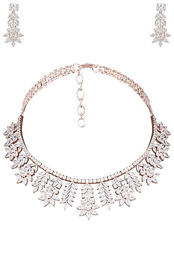 Silver Plated Faux Diamond Flare Necklace Set