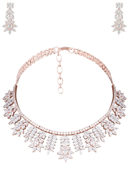 Silver Plated Faux Diamond Flare Necklace Set