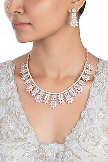 Silver Plated Faux Diamond Flare Necklace Set