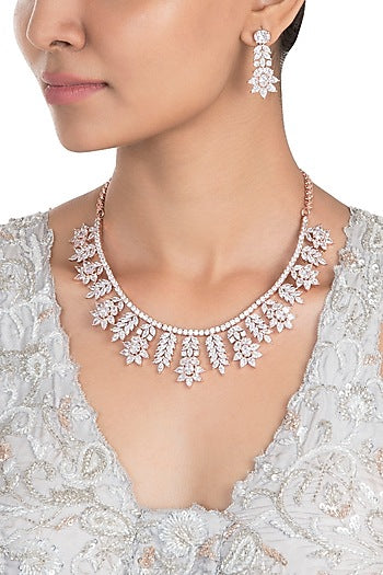 Silver Plated Faux Diamond Flare Necklace Set