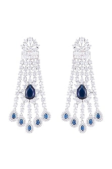 Silver plated diamond and sapphire dangler earrings
