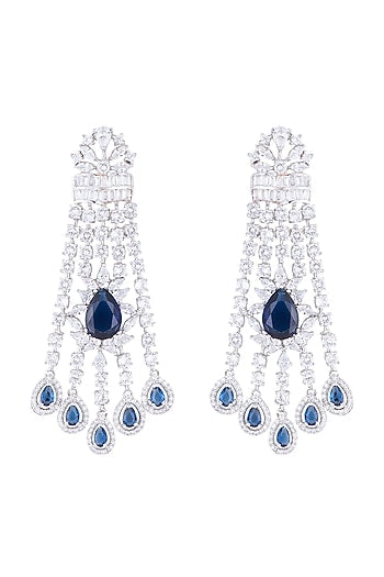 Silver plated diamond and sapphire dangler earrings
