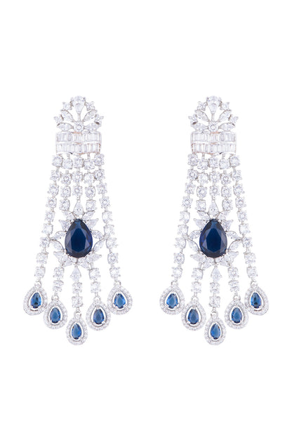 Silver plated diamond and sapphire dangler earrings