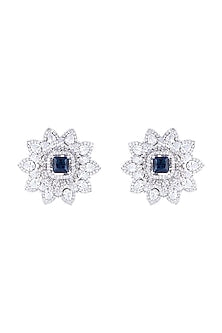 Silver plated diamond and sapphire stud earrings