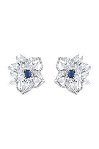 Silver plated diamond stud earrings