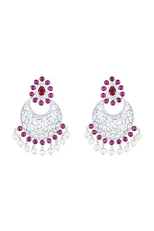 Silver plated diamond and ruby chandbali earrings