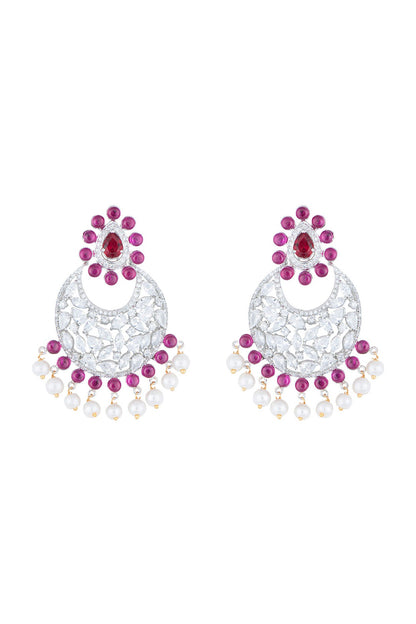 Silver plated diamond and ruby chandbali earrings