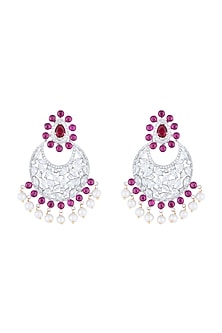 Silver plated diamond and ruby chandbali earrings