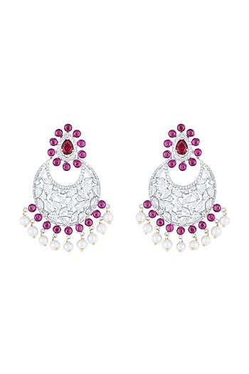 Silver plated diamond and ruby chandbali earrings