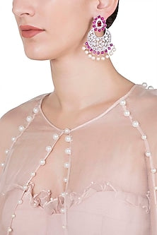 Silver plated diamond and ruby chandbali earrings