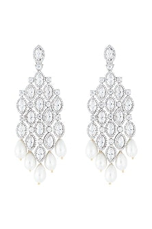 Silver plated diamond long earrings