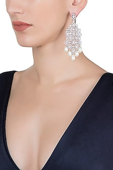Silver plated diamond long earrings