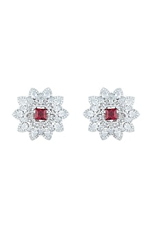 Silver plated diamond and ruby stud earrings