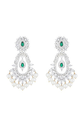 Silver plated diamond dangler earrings