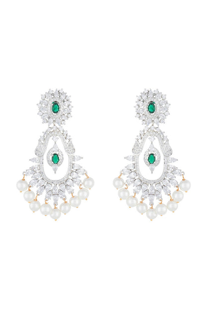 Silver plated diamond dangler earrings