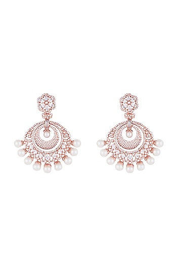 Silver plated faux diamond chandbali earrings