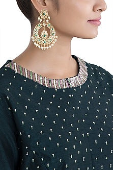 Gold plated faux kundan chandbali earrings
