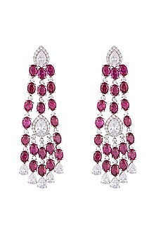 Silver plated faux diamond and ruby earrings