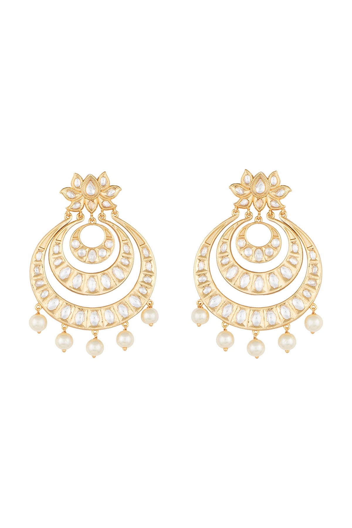 Gold Finish Kundan Chandbali Earrings