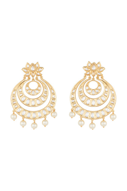 Gold Finish Kundan Chandbali Earrings
