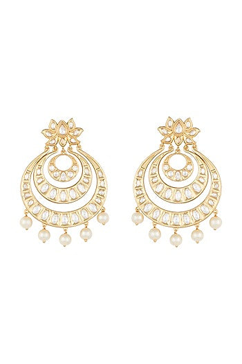 Gold Finish Kundan Chandbali Earrings