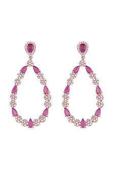 Rose gold plated faux diamond and ruby drop earrings