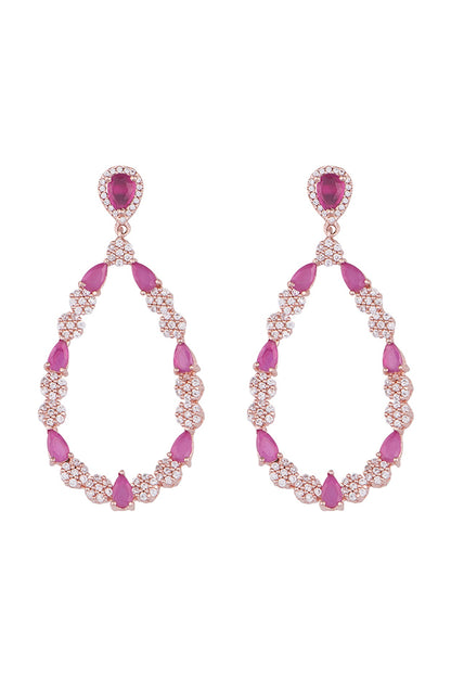 Rose gold plated faux diamond and ruby drop earrings