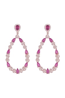 Rose gold plated faux diamond and ruby drop earrings