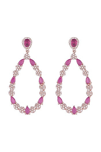 Rose gold plated faux diamond and ruby drop earrings
