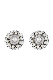 Silver plated faux diamond and pearl stud earrings