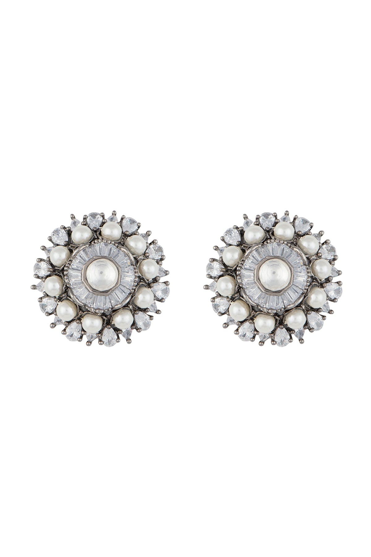Silver plated faux diamond and pearl stud earrings
