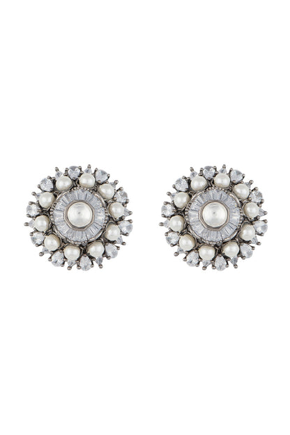 Silver plated faux diamond and pearl stud earrings