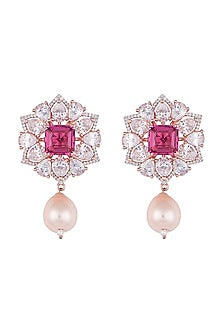 Silver plated faux diamond and ruby floral earrings
