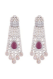 Silver plated faux diamond and ruby dangler earrings