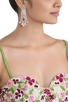 Silver plated faux diamond and ruby dangler earrings