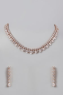 Rose Gold Finish Faux Diamond Necklace Set