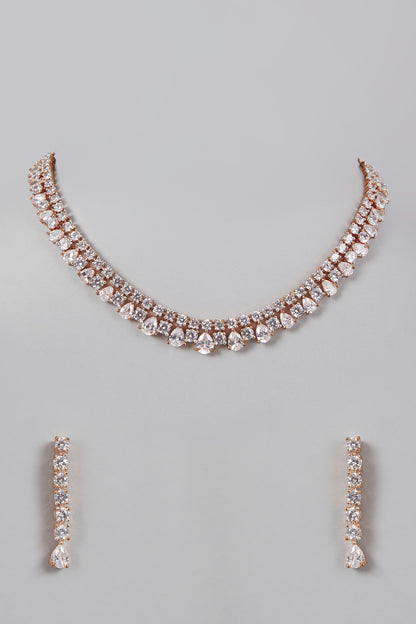 Rose Gold Finish Faux Diamond Necklace Set